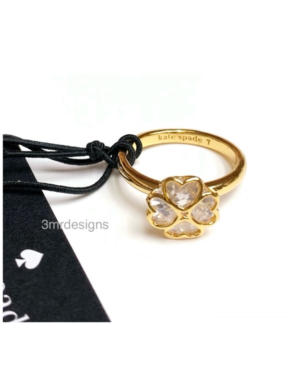 NWT Kate Spade ♠️ SOMETHING SPARKLY SPADE 12-K Gold Plated CZ Crystals Ring - Picture 6 of 9